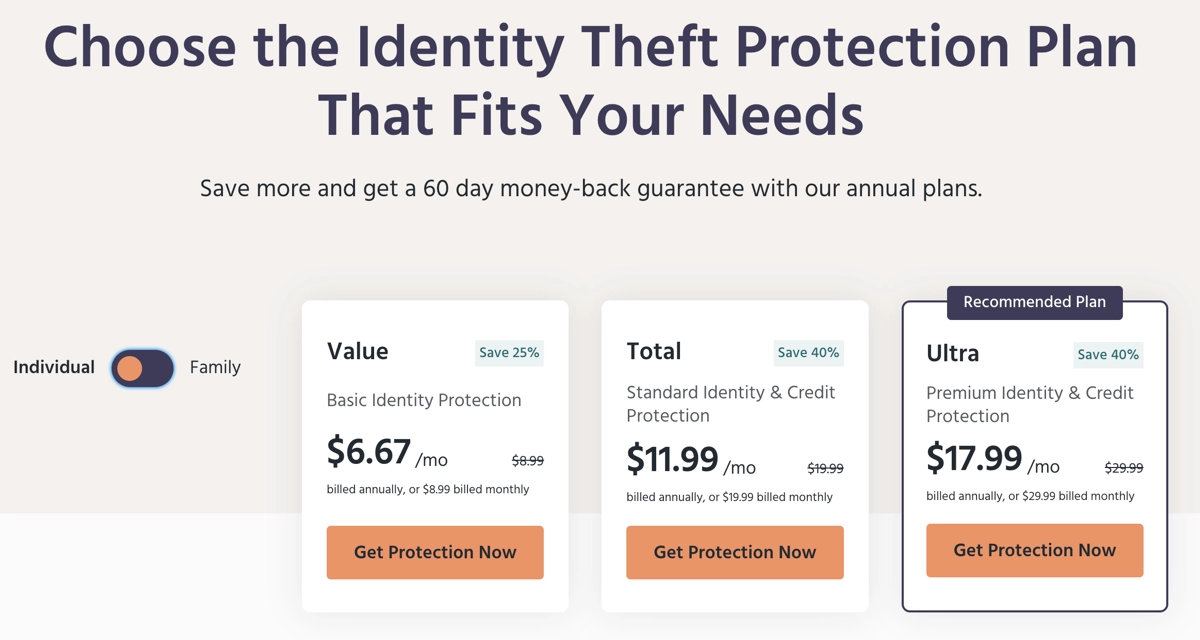 Identity Guard Identity Theft Protection Pricing