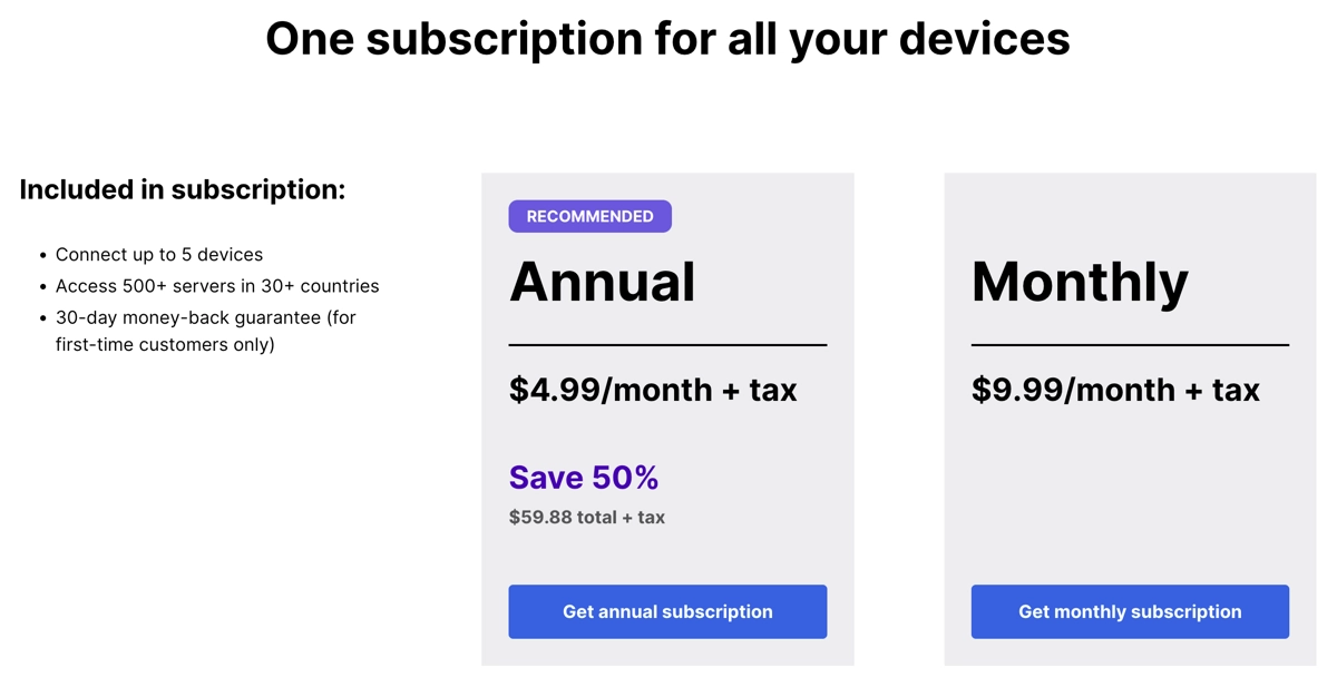 Mozilla VPN Pricing